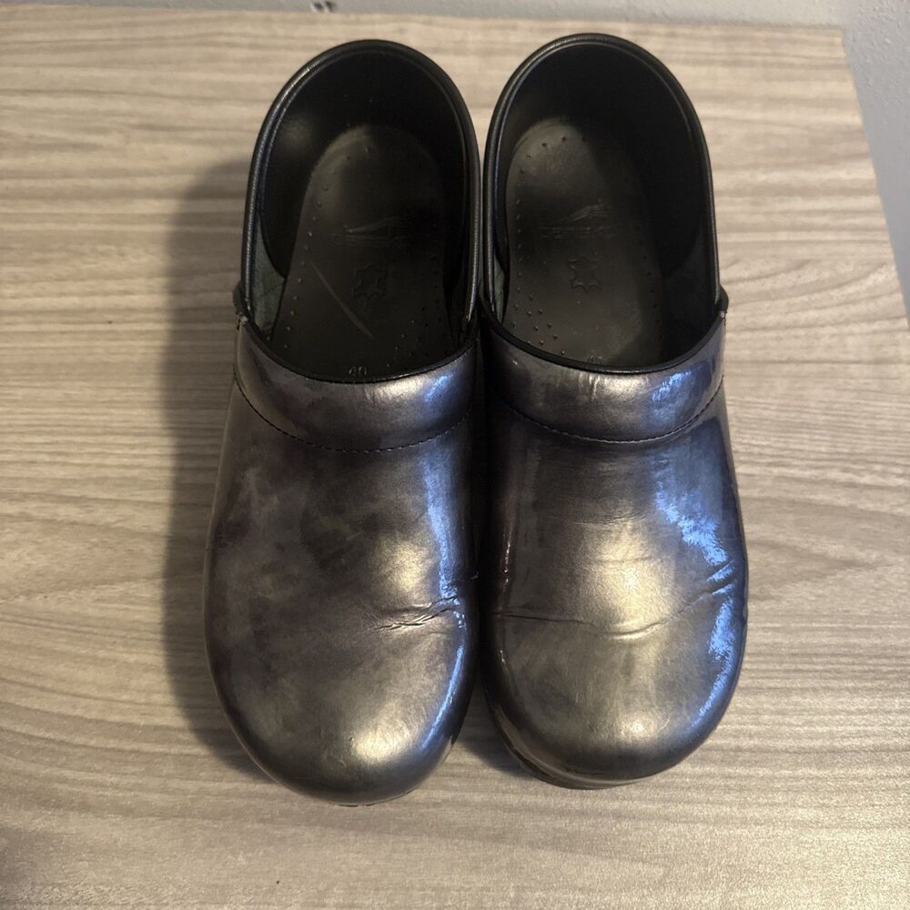 DANSKO Professional Metalic Silver Fade Leather Clogs Sz 9-9.5 EU 40 Shoes - Picture 4 of 12